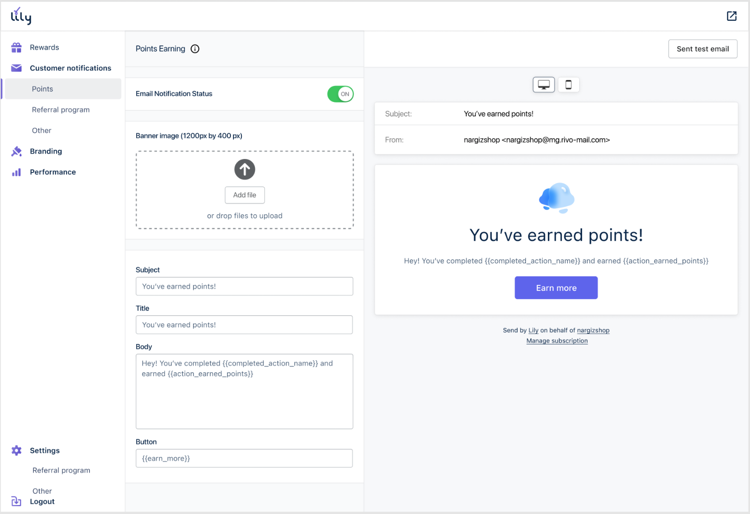 points notification - lily