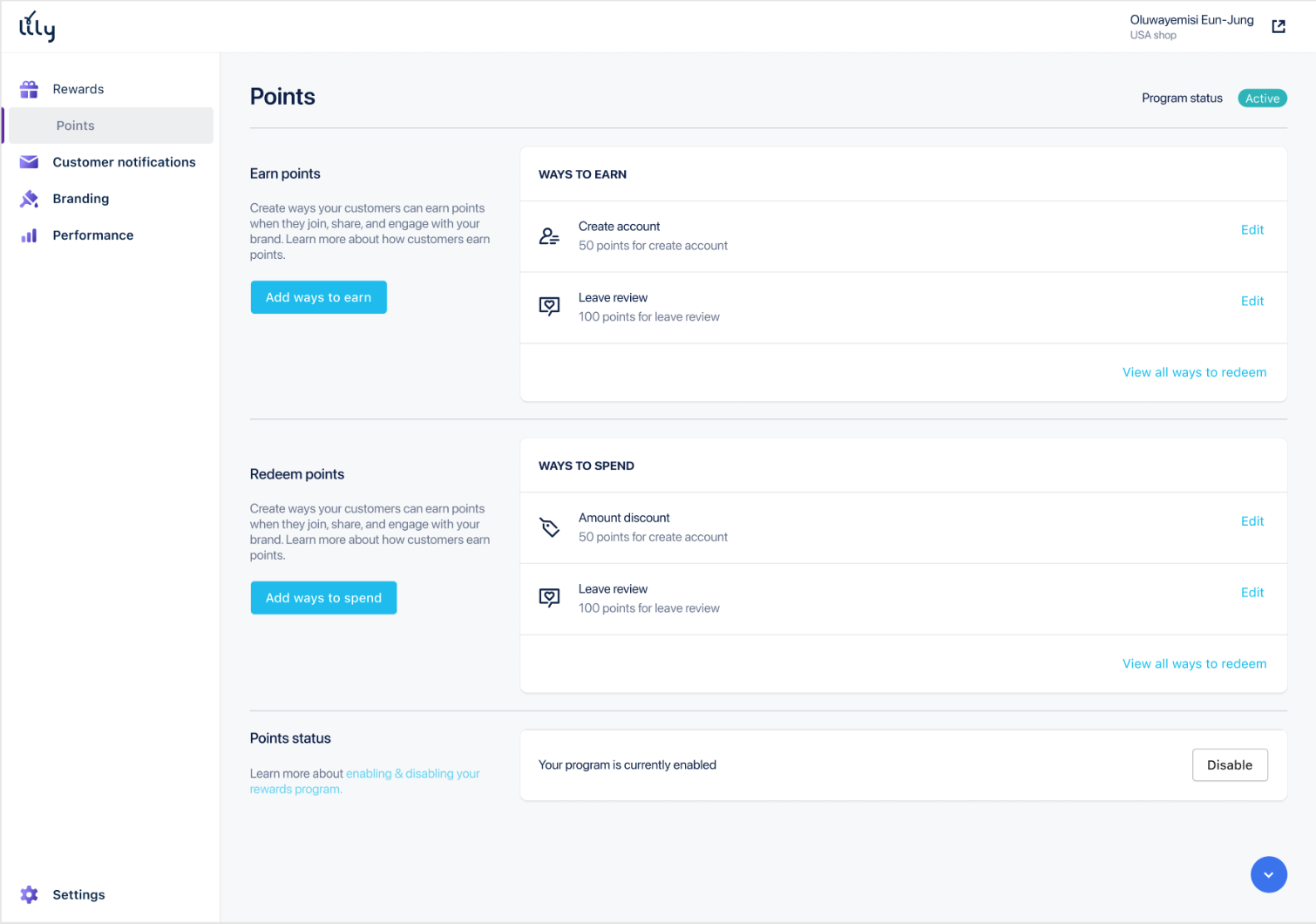 Reward points - lily